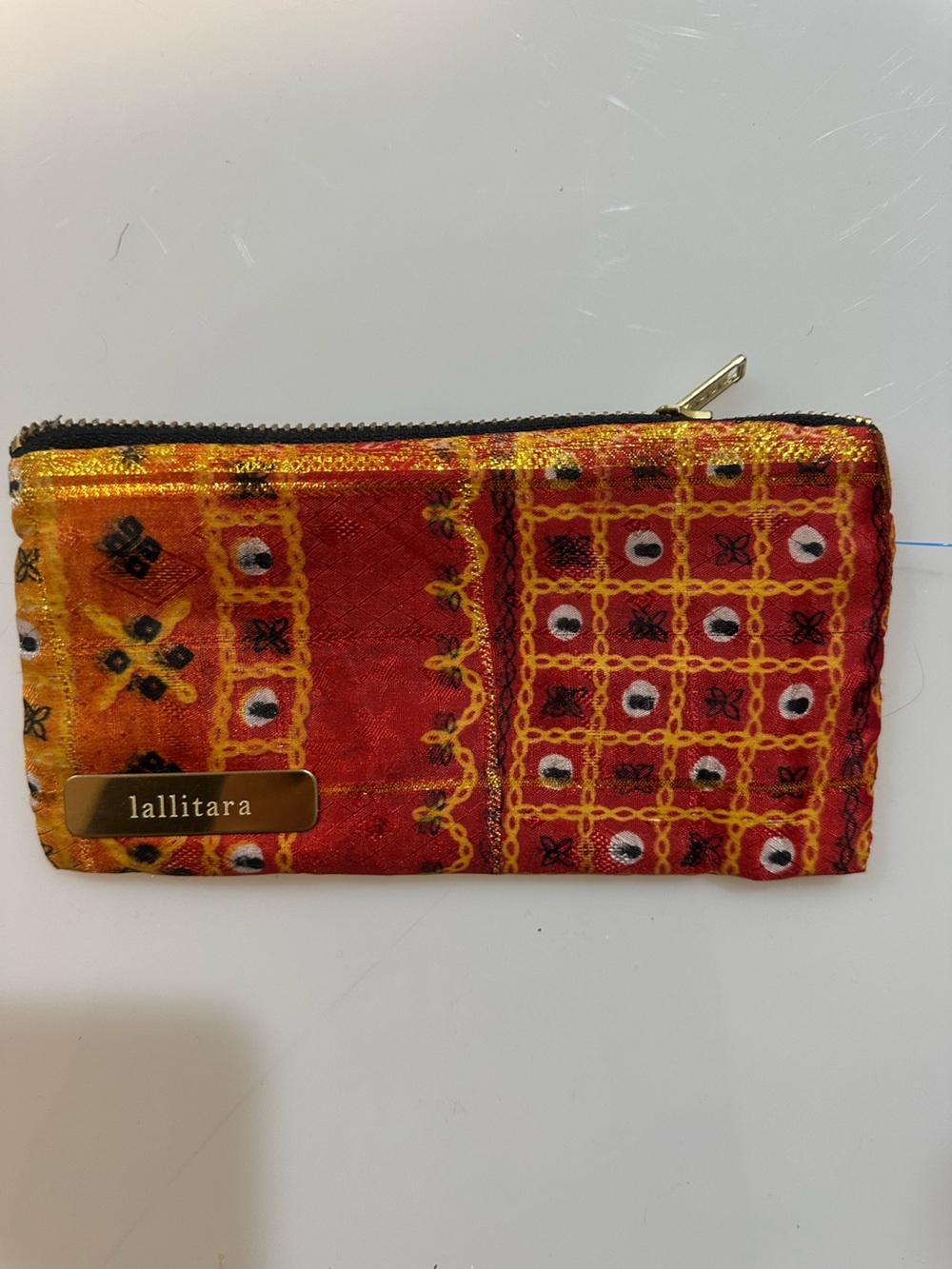 Lallitara Red & Gold Patterned Zip Cosmetic Pouch